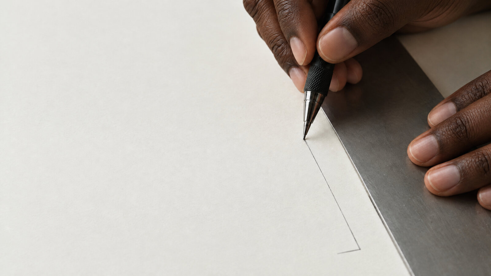 A hand drawing a pencil line against a ruler