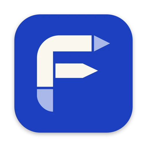 Icône de l’application Tribal Flow : un F clair sur fond sombre