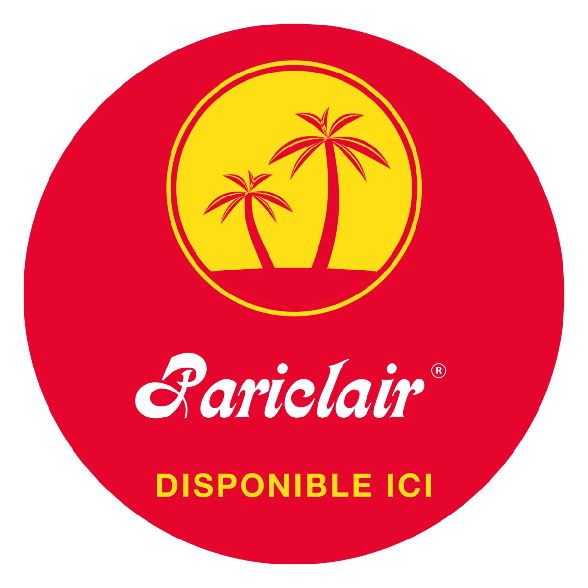 Disque rouge avec le logo et la mention « Disponible ici »