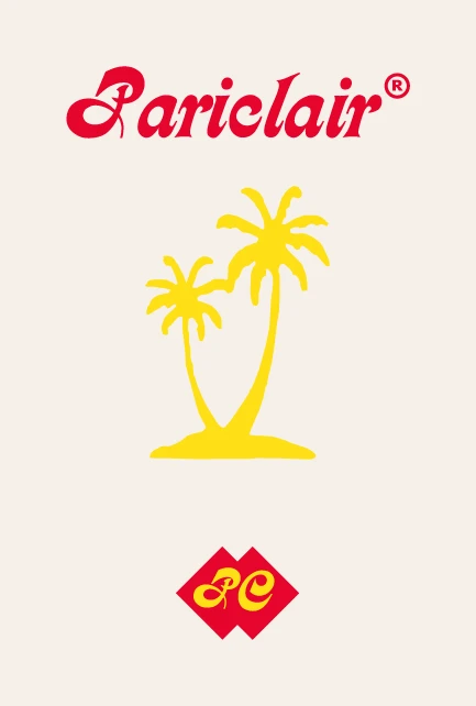 Logo Pariclair d’origine : écriture en script et deux palmiers jaunes