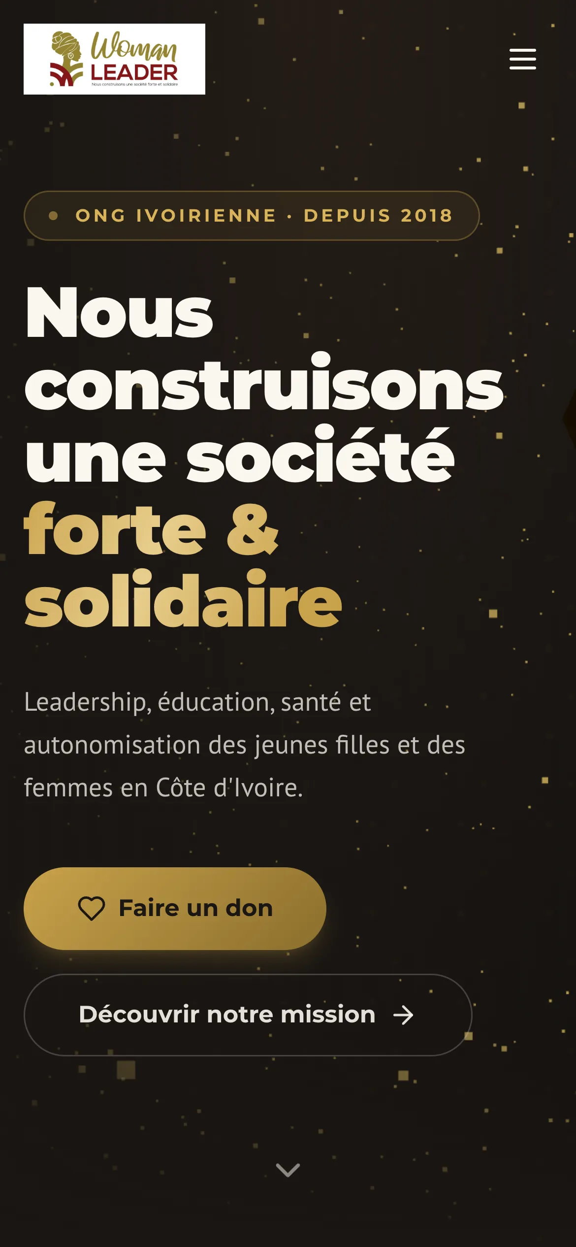 Accueil du site Woman Leader sur téléphone