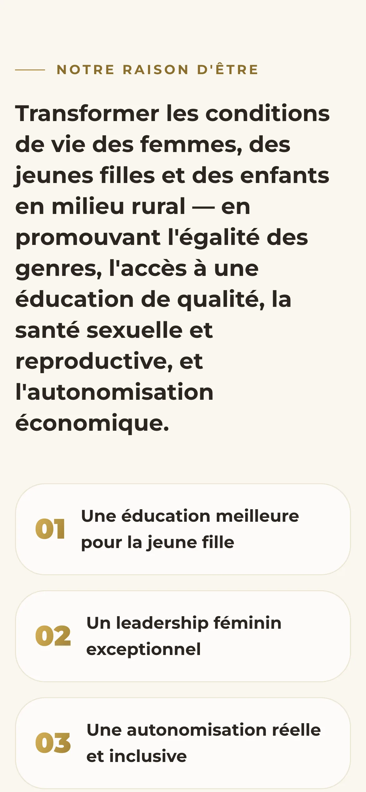 Mission et trois ambitions du site Woman Leader sur téléphone