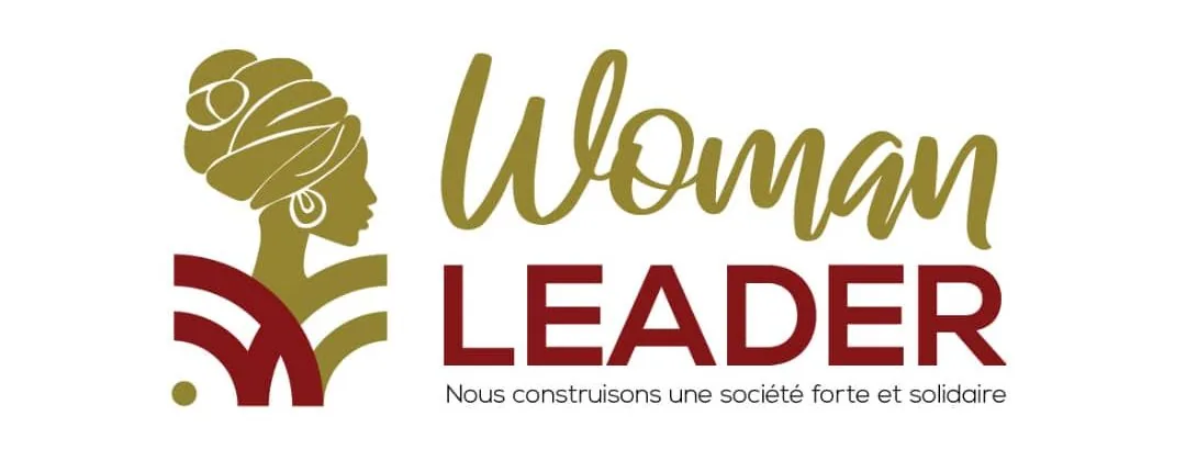 Logo Woman Leader : silhouette de femme au foulard doré et mot Woman Leader