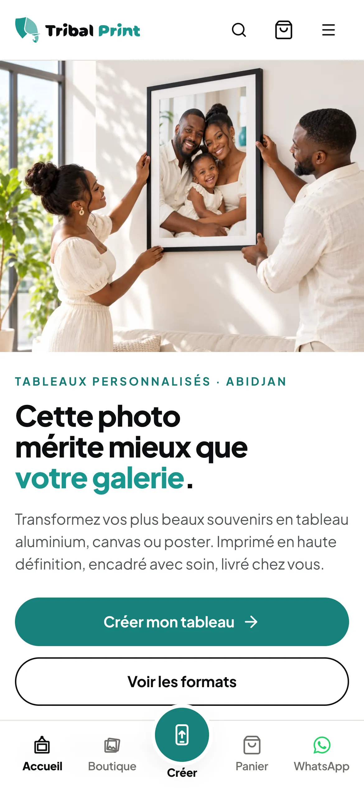 Accueil du site Tribal Print dans le design unifié, sur téléphone